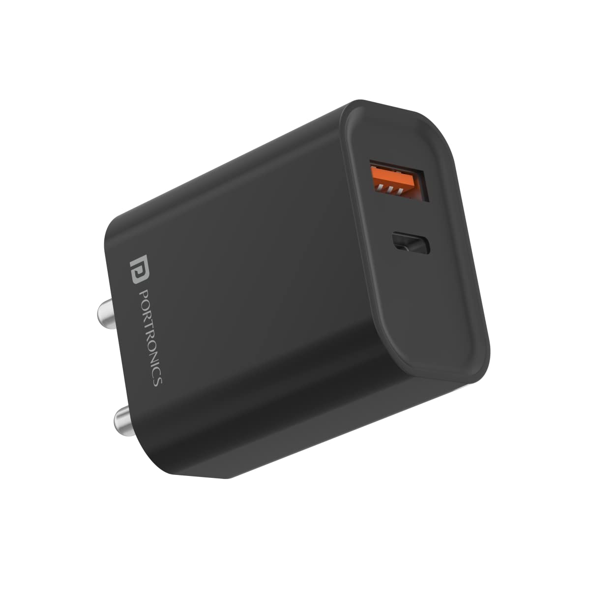 Portronics Adapto 45 20W Mobile Charger Adapter with Dual Port (USB A + PD Type C), Fast Charging, Short Circuit Protection, Wid