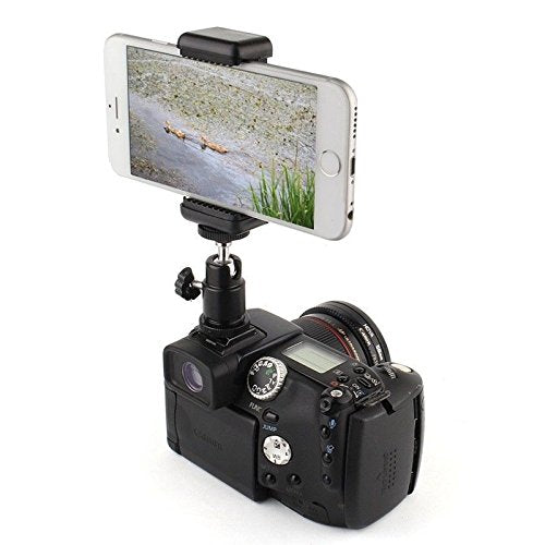 360 Ball Head Hot Shoe Adapter Mount + Cell Phone Holder Clip For Dslr Camera