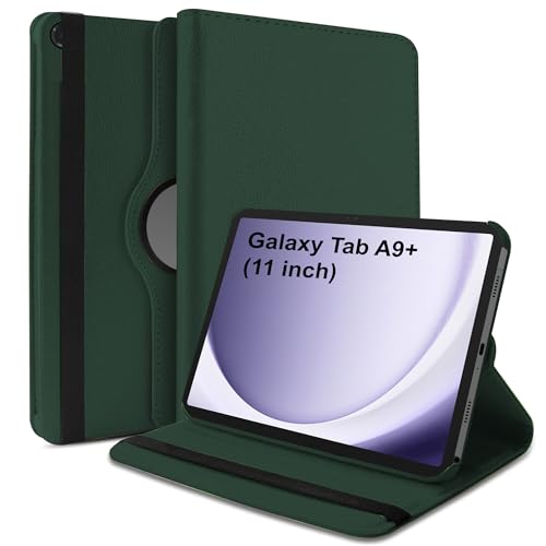 Tgk Rotating Cover For Samsung Galaxy Tab A9 Plus 11 Inch 360 Degree Leather Flip Case (Dark Green)