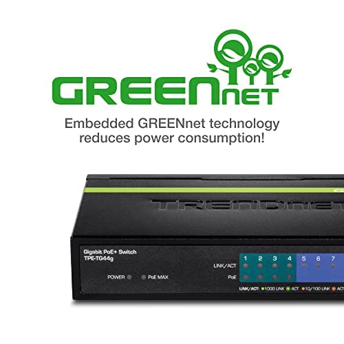Trendnet 8 Port Gigabit Greennet Poe+ Switch,Tpe Tg44G, 4 X Gigabit Poe/Poe+ Up To 30 Watts/Port, 4 X Gigabit, 61W Power Budget,