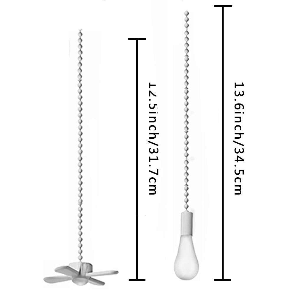 Ze 268S6  Ceiling Fan Pull Chain, 2Pcs 3Mm Diameter Beaded Ball, 13.6 Inches Fan Pulls Set With Connector, White, For Ceiling Fa
