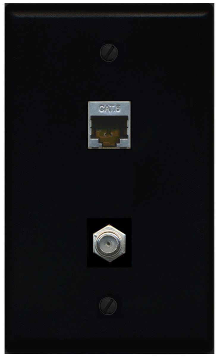 Riteav 1 Gang Wall Plate (Black) 2 Port   Cat6 (Shielded) Coax (Black)