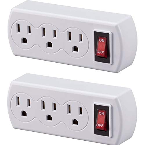 2 Pack 3 Prong Outlet Switch Power Wall Tap Adapter Triple Mini Multi Plug With Switch On/Off Etl Listed Ac Grounded Outlet Ener