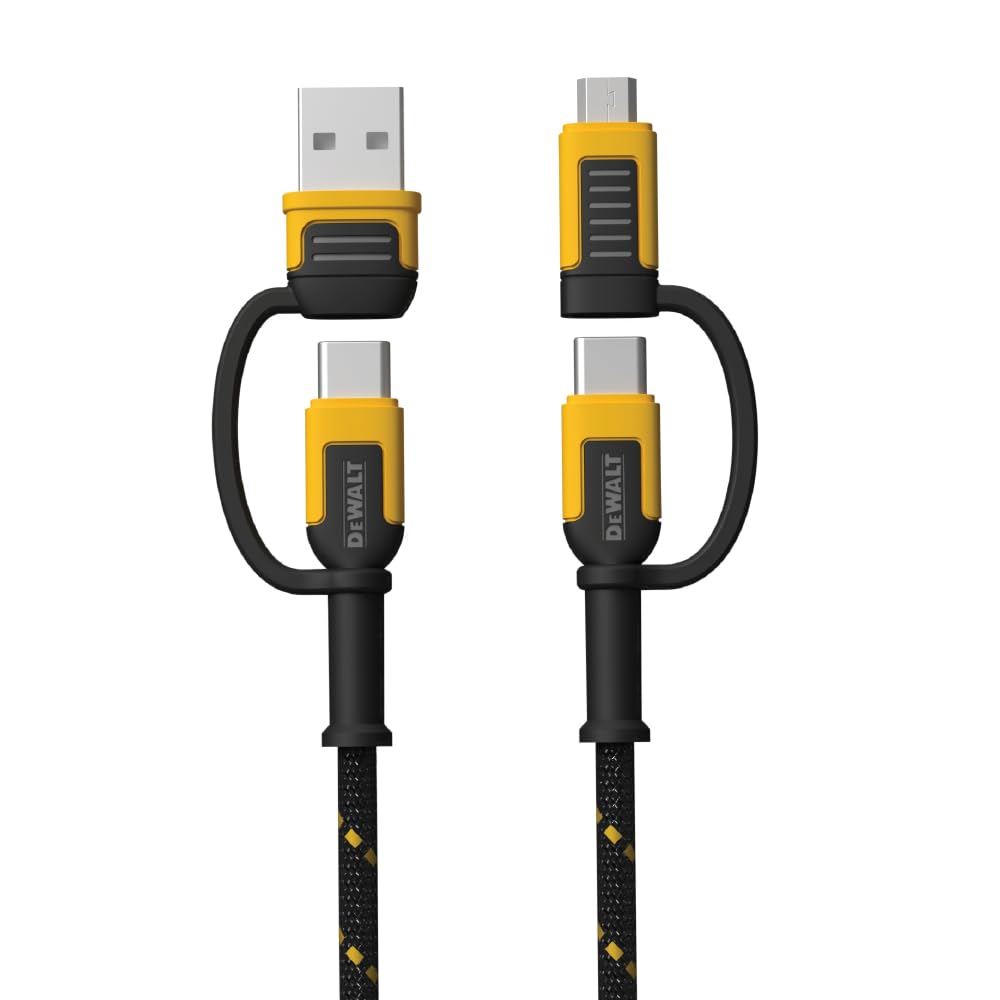 Dewalt 4 In 1 Cable, Type C/Micro Usb/Usb Cable For Iphone 16, Iphone 15, Ipad Charger Cable Usb C, Huawei, Htc, Lg, Samsung Galaxy, Android Smartphones, Ipad Pro, Micro C Charging Cable (6Ft, Black)