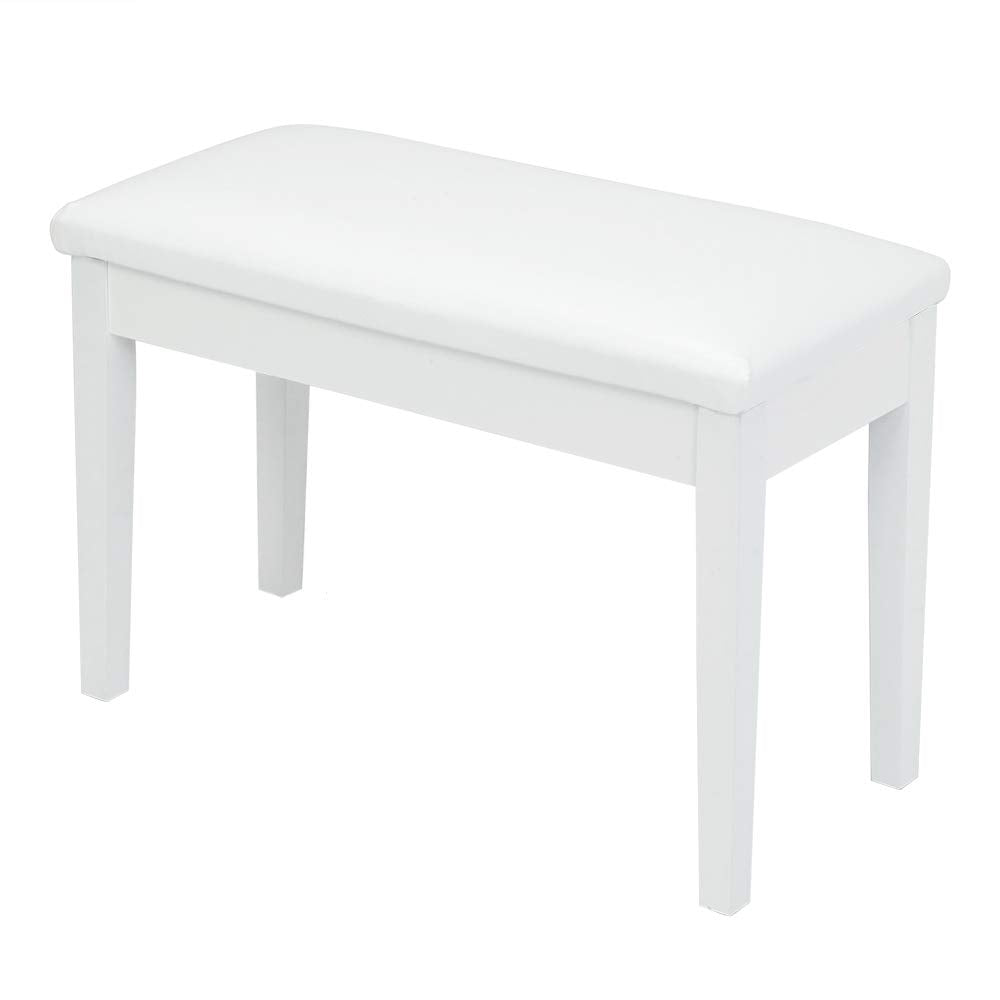 Bonnlo White Duet Piano Bench Wooden Keyboard Bench with Storage and Padded Cushion