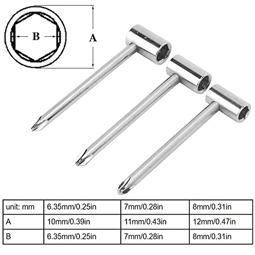 3Pcs 7/8/6.35Mm Guitar Rod Wrench Rod Repair Wrench Iron Universal Instrument Adjustment Repair And Maintenance Guitar Accessories Tools(Silver)