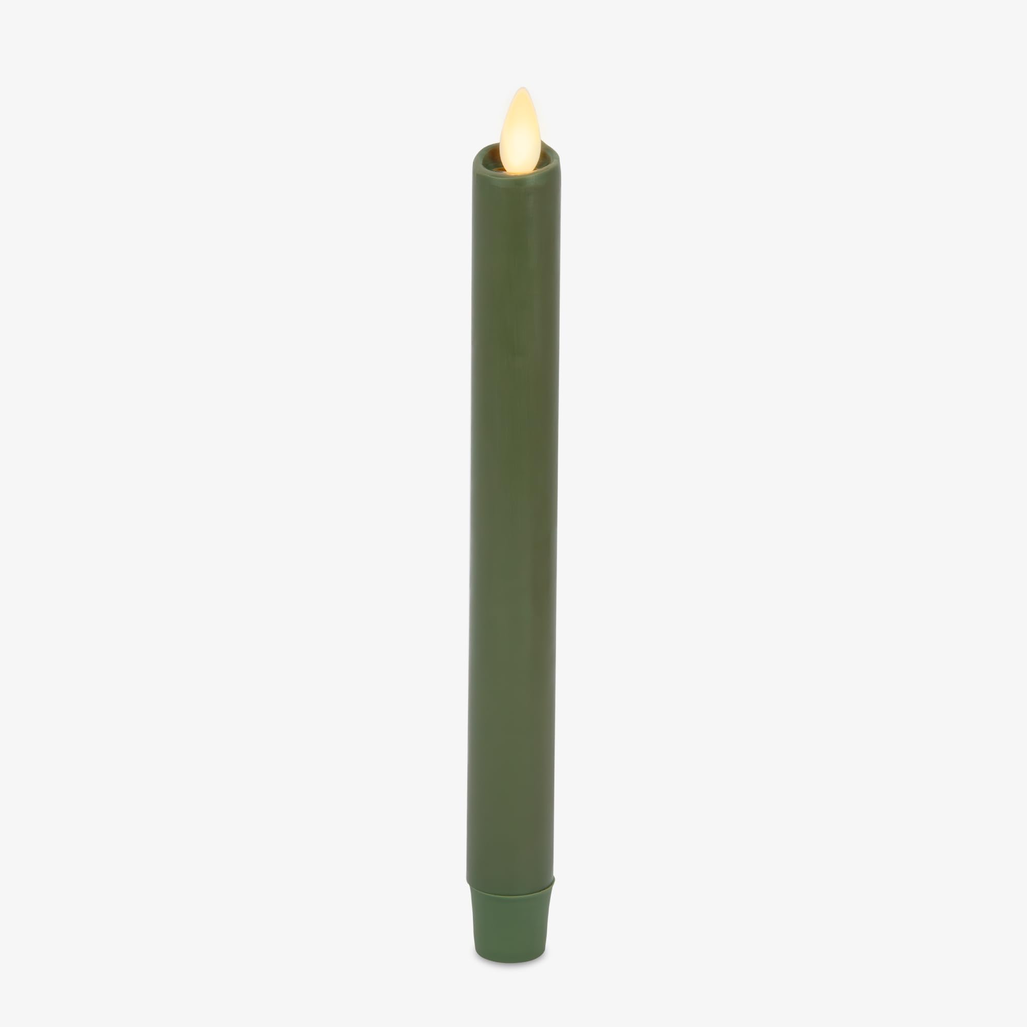 Luminara Flameless Candle Taper (1'' X 9.5'') Melted Top Real Wax Unscented Remote Ready Timer (Loden Green)