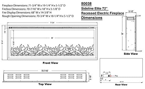 Touchstone Sideline Elite Smart 72    Wifi Enabled Electric Fireplace   80038   In Wall Recessed   60 Color Combinations   1500/