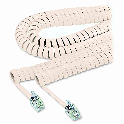 Coiled Phone Cord, Plug/Plug, 25 Ft., Beige