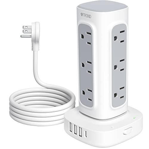 Power Strip Tower, Trond Surge Protector With 12 Widely Spaced Outlets 4 Usb Ports(1 Usb C), 6Ft Extension Cord With Multiple Ou