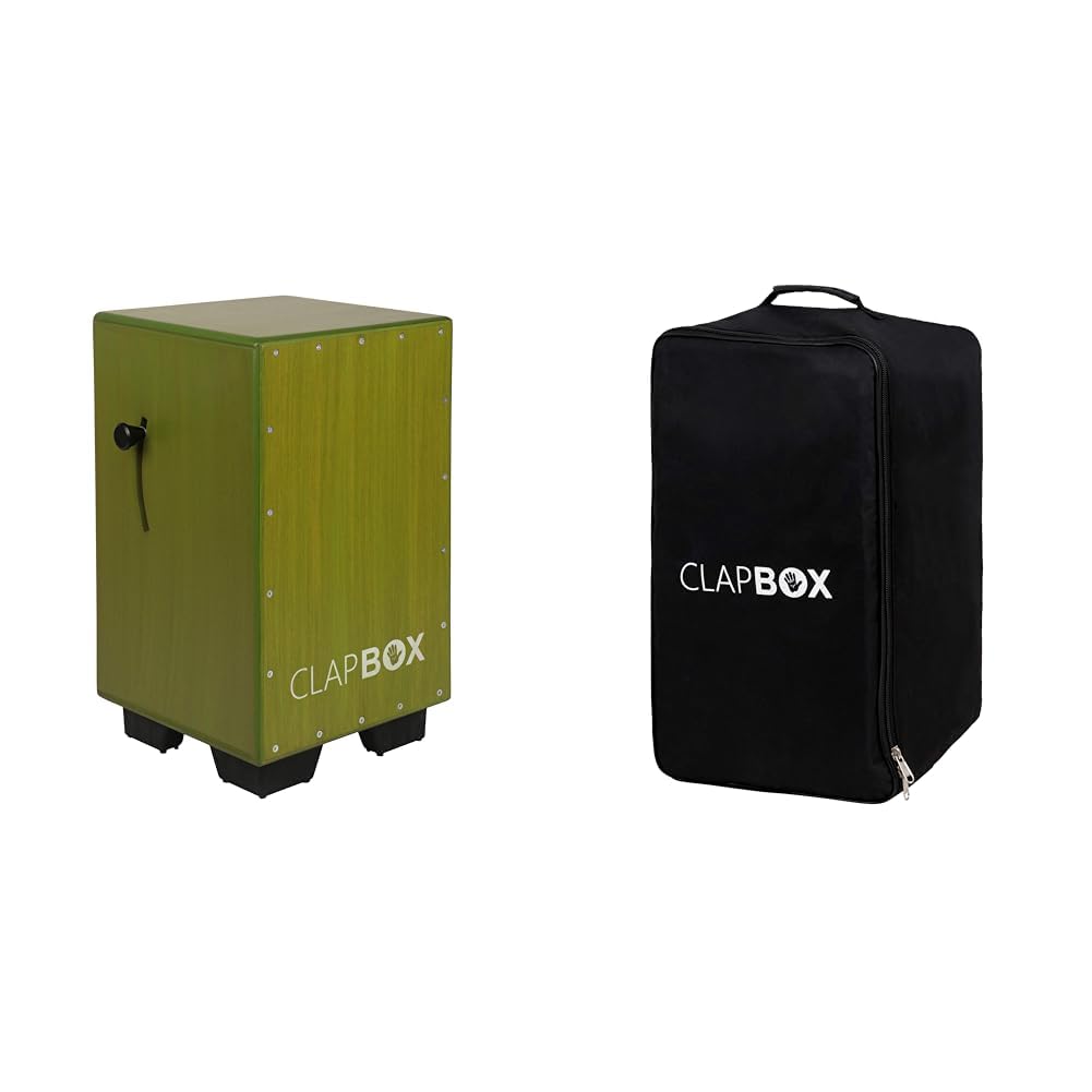 Clapbox Adjustable Snare Cajon CB40 Olive Green, Birch Wood (H:50 W:30 L:30)  3 Internal Snares & Clapbox Cajon Bag with Carry