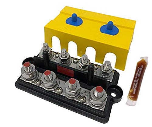 Bay Marine Supply Busbar   Dual 250 Amp 4 Post Power Distribution Block   5/16'' & 3/8'' Stainless Steel Posts For Marine, Solar