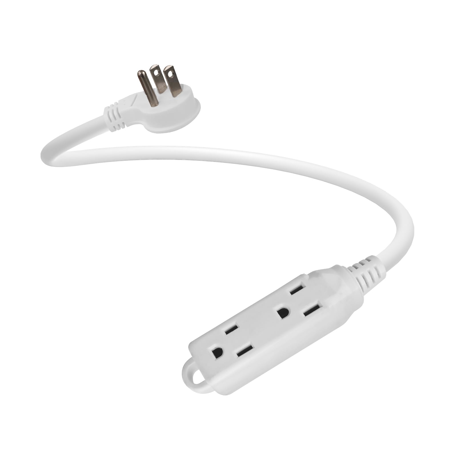 Ep Low Profile 1 Ft Flat Plug Extension Cord   16 Awg 3 Prong Grounded Cable With 3 Outlets, Perfect For Indoor Use, White