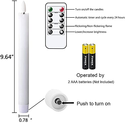 Genswin Taper Flameless Candles Flickering With 10 Key Remote, Battery Operated Led Warm 3D Wick Light Window Candles Real Wax P