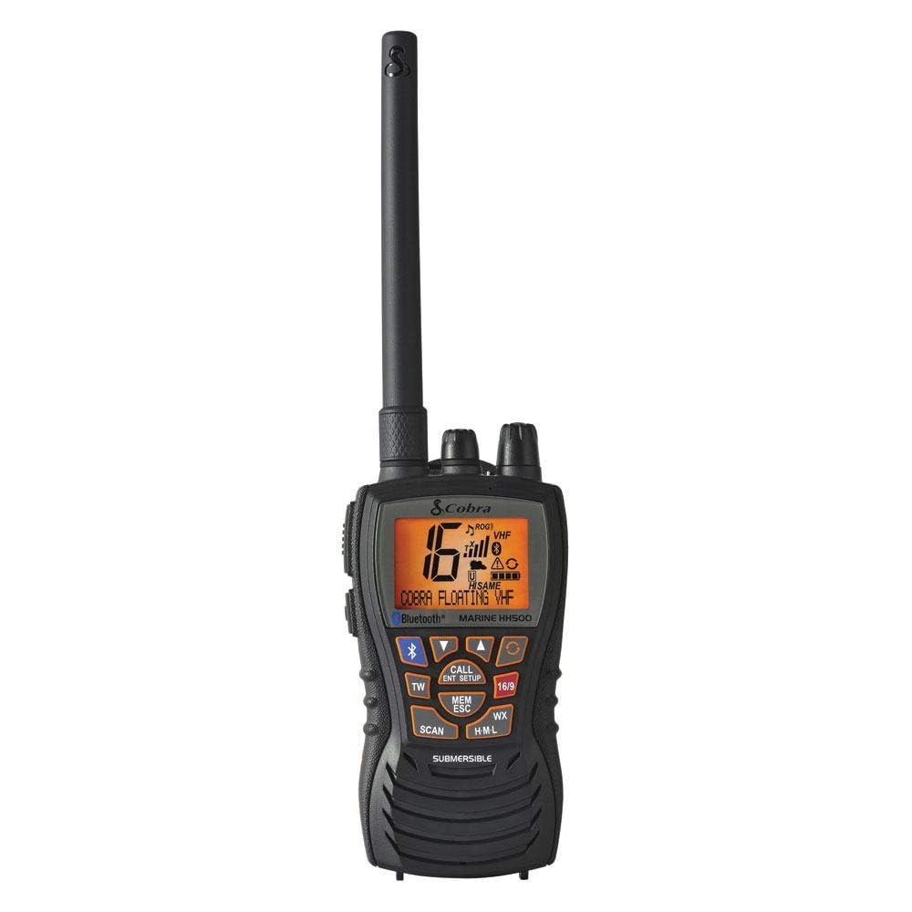 Cobra Mr Hh500 Flt Bt Handheld Floating Vhf Radio � 6 Watt, Bluetooth, Submersible, Noise Cancelling Mic, Backlit Lcd Display, Floating And Waterproof Design (Ip67 Rating), Memory Scan, Black