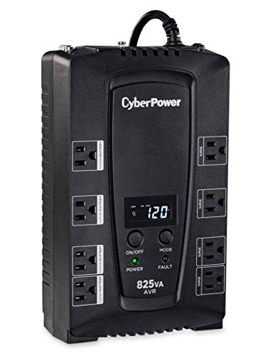 Cyberpower Cp825Avrlcd Intelligent Lcd Ups System, 825Va/450W, 8 Outlets, Avr, Compact Black