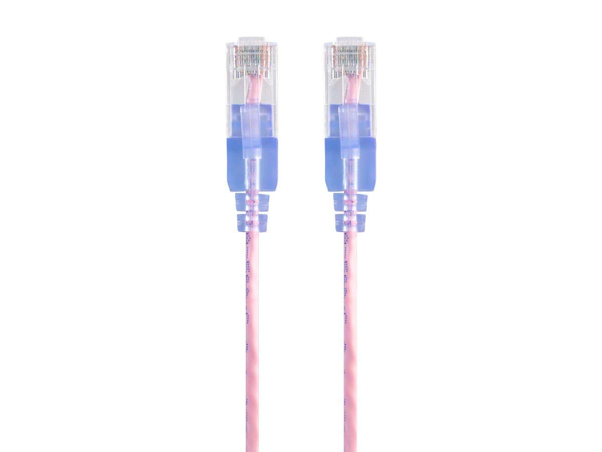 Monoprice Cat6A 7Ft Pink 5 Pk Patch Cable Utp 30Awg 10G Pure Bare Copper Snagless Rj45 Slimrun Series Ethernet Cable