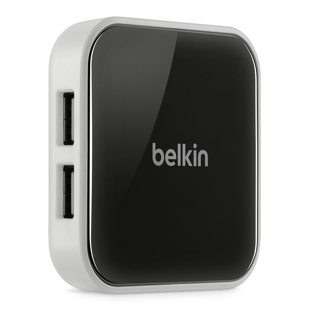 Belkin 4 Port Powered Desktop Usb Hub With Support For Usb A, Usb 2.0, And Usb 1.1, Black And White