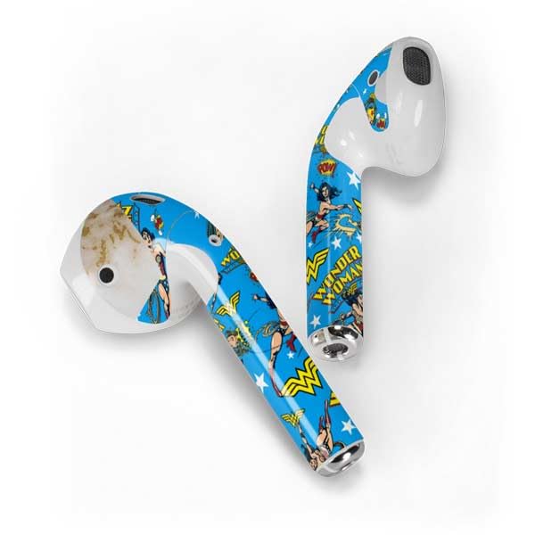 Skinit Decal Audio Skin Compatible With Apple Airpods   Officially Licensed Dc Comics Wonder Woman Action Pose Pattern Design