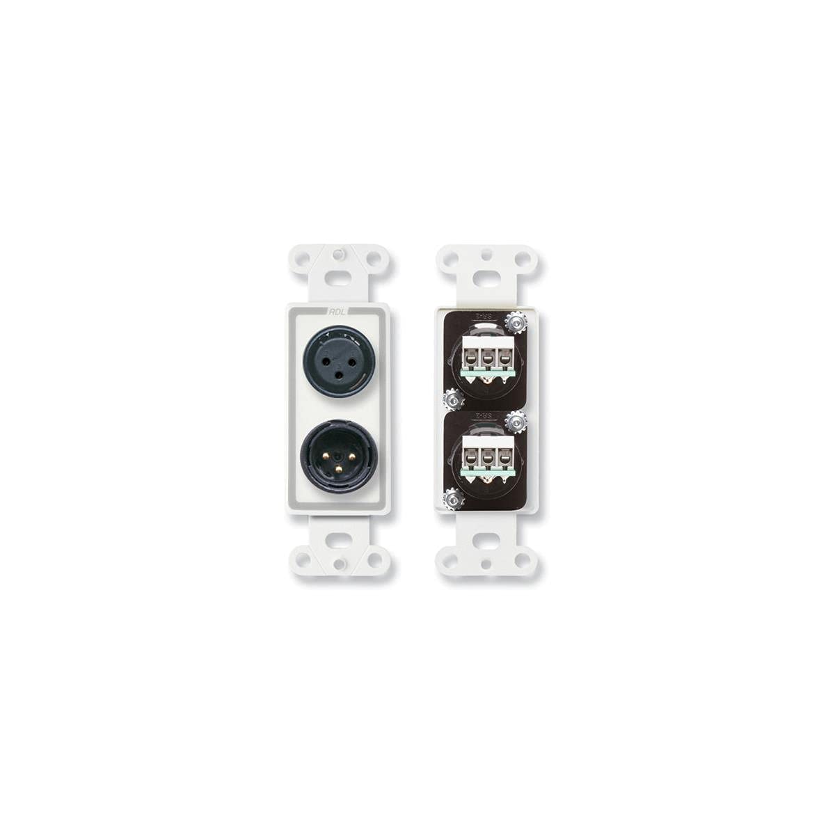 Rdl D Xlr2 Decora Wall Plate With Xlr 3 Pin Female And 3 Pin Male Connectors, Terminal Block Connections, White