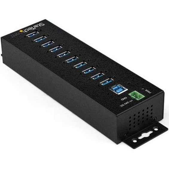 Startech.Com 10 Port Usb 3.0 Hub With Power Adapter   Metal Industrial Usb A Hub With Esd & 350W Surge Protection   Din/Wall/Des