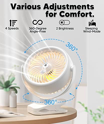 Tyzu 7 Inch Portable Fan Clip On Fan, 4000 Mah Battery Operated Fan, Outdoor Misting Fan With 2 Mist Modes & 4 Speeds & Timer, 1