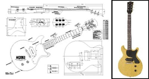 Plan Of Les Paul Jr. Double Cutaway Electric Guitar   Full Scale Print