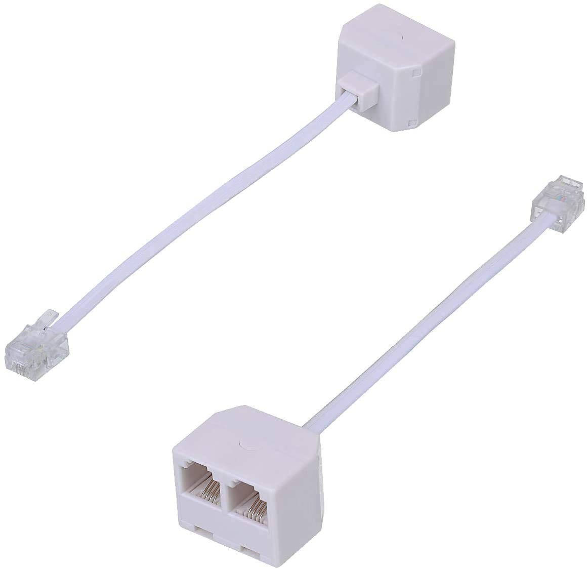 Phone Line Splitter Rj11 Male To Female Two Way Phone Line Splitter Converter Rj11 6P4C Plugs For Telephone, Fax Machine (3 Pack