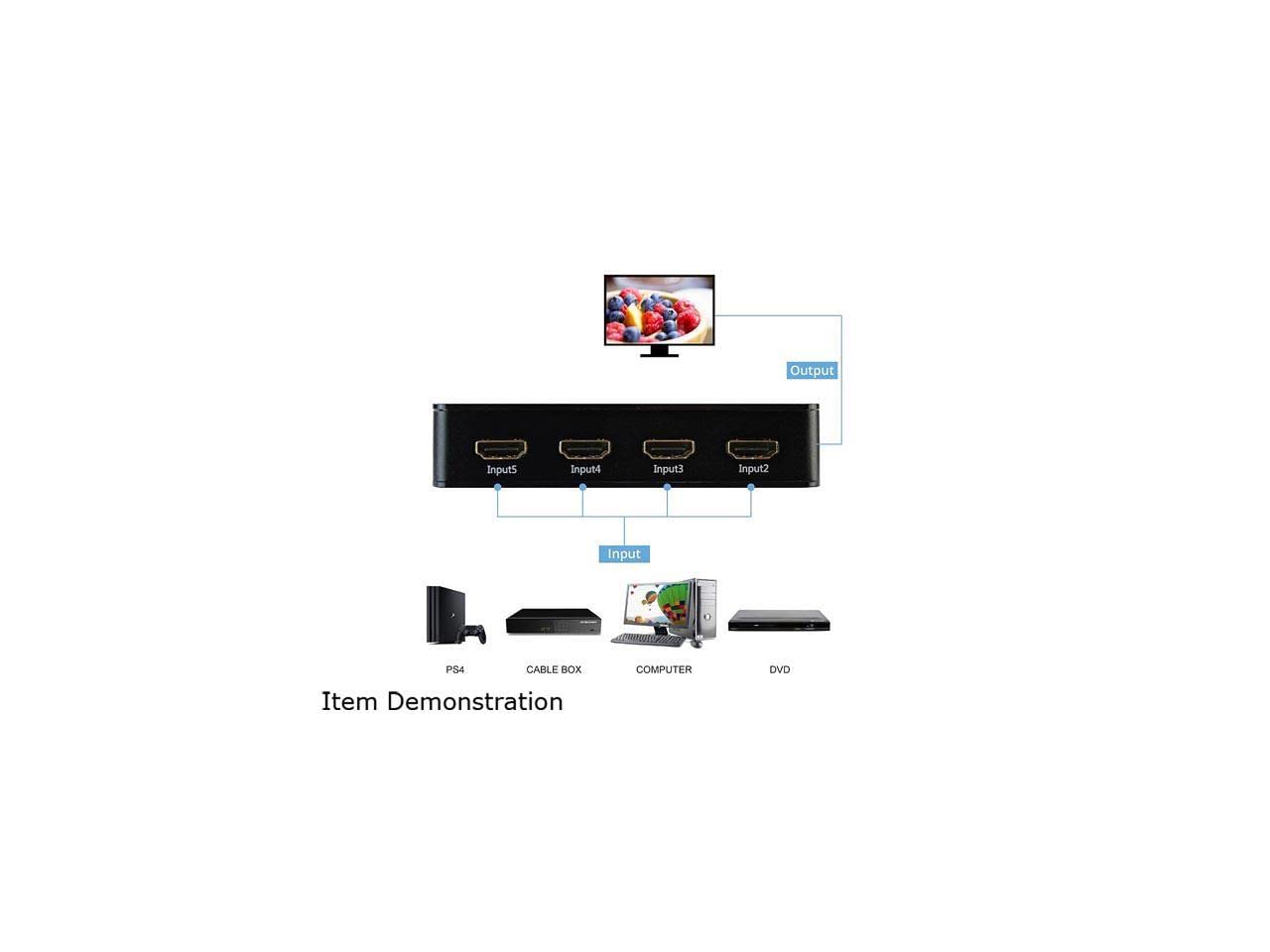 Xtrempro Hdmi Switch Ultra Slim 5X1 Ports, 5 In 1 Out Aluminum Switch W/Ir Remote & Ac Adapter, Supports Hdtv, 4K2K 1080P, 720P,