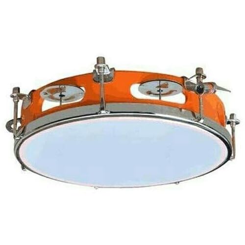 MG MUSIC GALAXY Tambourine/Fibre Dafli Hand Percussion Musical Instrument, Width 8 Inches Orange