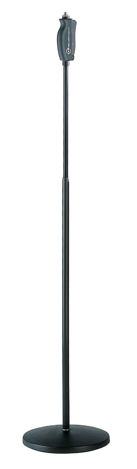 K&M K�nig & Meyer 26085.500.55 One Hand Microphone Stand Soft Touch Easy Clutch For Adjustable Height Mic Mount Holder Heavy Round Base Professional Grade Made In Germany Black