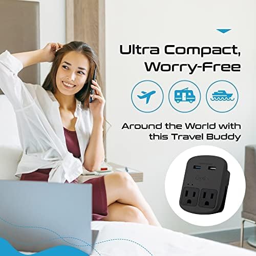 Ceptics World Travel Adapter Kit   Qc 3.0 Dual Usb + Dual Us Outlets, Surge Protection, Perfect For Europe, Uk, China, Australia