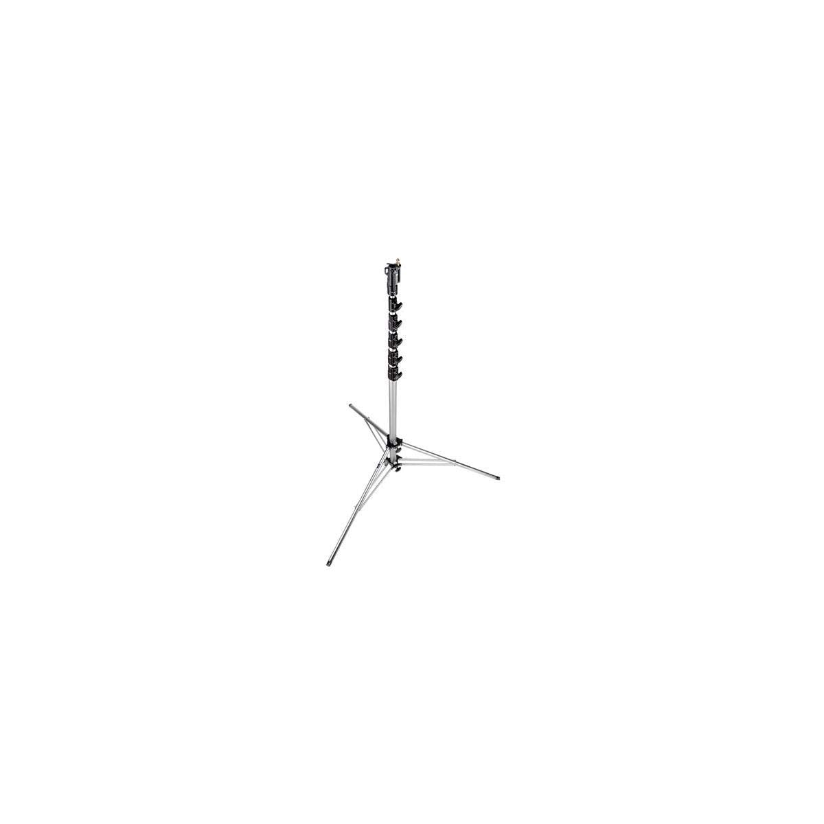 Manfrotto 24' Super Giant Aluminum Stand With Leveling Leg, 6 Section, 5 Riser, Maximum Load 22 Lbs., Chrome