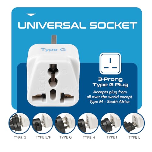 Ceptics Uk, Hong Kong, Ireland, Uae Travel Plug Adapter (Type G)   3 Pack [Grounded & Universal] (Gp 7 3Pk), White, Standard