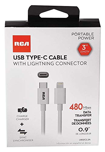 Rca U832Cl3A Usb C Cable With Lightning Connector