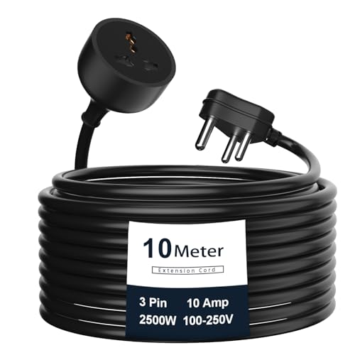 Hoteon Extension Board With 10 Meters Heavy Duty Long Wire Cord, Single Outlet Socket 2500W 10A Expandable Electric Extension, 3