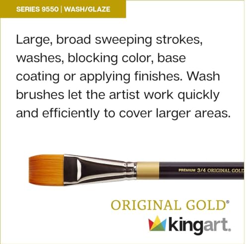 Kingart Premium Original Gold 9550 2 Wash/Glaze Series Artist Brush, Golden Taklon Synthetic Hair, Short Handle, For Acrylic, Wa