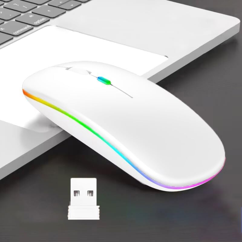 Guiheng Wireless Bluetooth Mouse,Led Dual Mode Rechargeable Silent Slim Laptop Mouse,Portable(Bt5.2+Usb Receiver) Dual Mode Comp