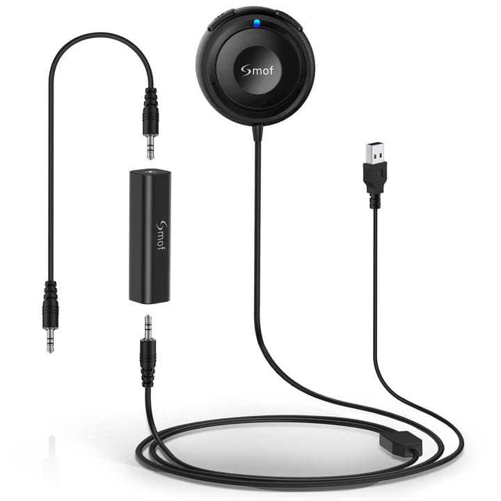 Smof Bluetooth Car Kit, Aux Bluetooth Adapter For Car With Ground Loop Noise Isolator For Handsfree Calls And Music Streaming,Voice Assistant,Car Bluetooth Adapter For Car/Home Stereo