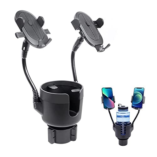 Jinkey Dual Cup Phone Holder For Car, 360Rotatable Car Phone Mount Adjustable Gooseneck Cell Phone Cup Holder Universal Fits For