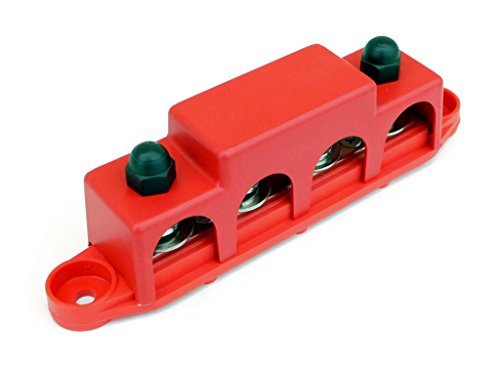 Bay Marine Supply Busbar   Made In Usa   4 Post 250 Amp Stainless Steel Distribution Block   3/8'' Red