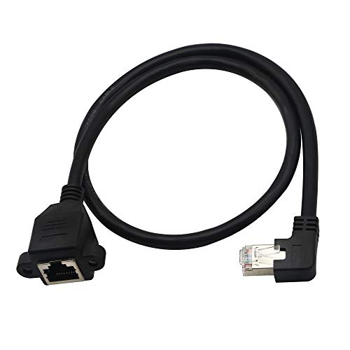 Gintooyun Panel Mount Rj45,Rj45 Male To Female 90 Degree Screw Panel Mount Cat6, Cat5E, Cat5 Shielded Network Lan Extender Cord Connector (Angled Right)