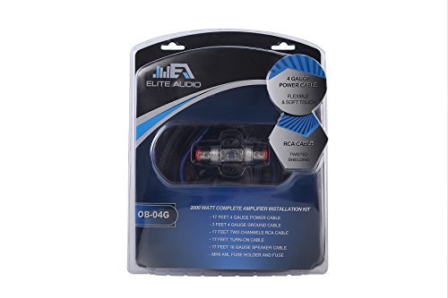 Elite Audio Base Series Full Amplifier Install Kit   2000W Max Power, 4 Gauge Power & Ground, Mini Anl Fuse & Holder, 17Ft 2 Ch