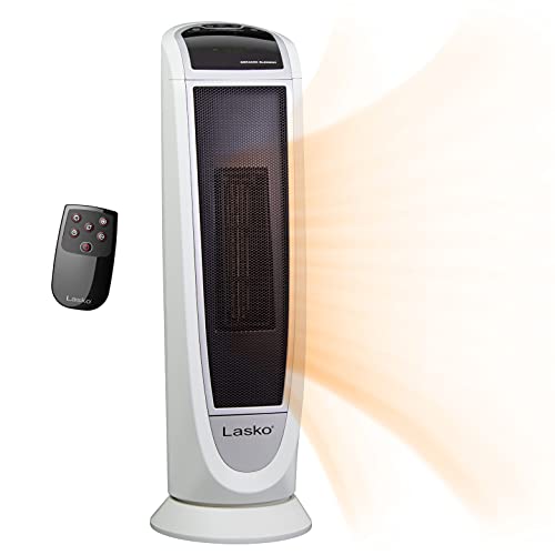 Lasko 5165 Digital Ceramic Tower Heater With Remote Control, 1500W, White