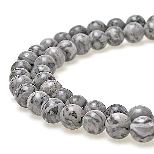 Mjdcb Aaa Natural Map Stone Beads Gray Picasso Stone Beads For Diy Bracelet Making 15 (8Mm)