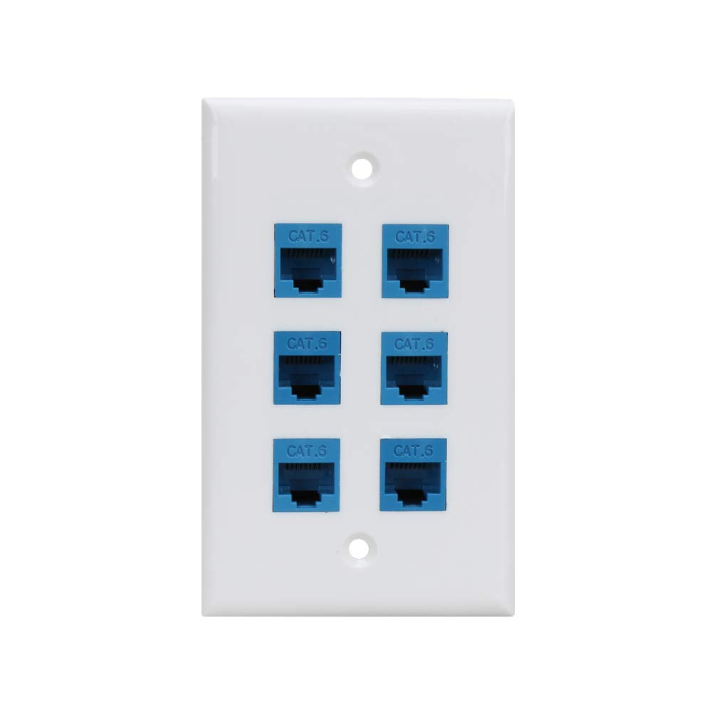 Cat 6 Ethernet Wall Plate 6 Port,Ethernet Wall Plate Female Female Removable Compatible With Cat7/6/6E/5/5E Ethernet Devices  Blue