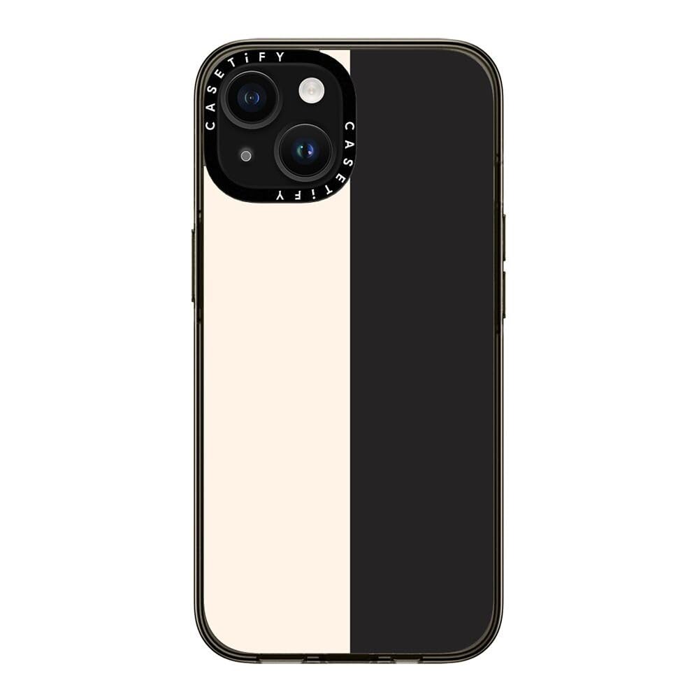 Casetify Compact Case For Iphone 15 [2X Military Grade Drop Tested / 4Ft Drop Protection]   White/Black Colorblock   Clear Black