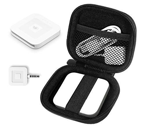 WGear Credit Card Reader Case for Square Contactless Chip Reader, Chip Reader Scanner, USB Cables Small Accessories, Mesh Pocket, Secure Elastic Strap, Easy to go Carabiner