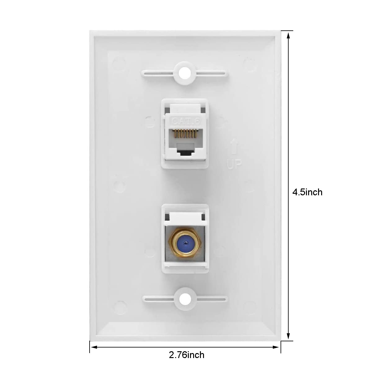 Ethernet Coax Wall Plate, 1 Port Cat 6 Rj45 Keystone And 1 Port Tv Coax F Type Keystone Wall Plate