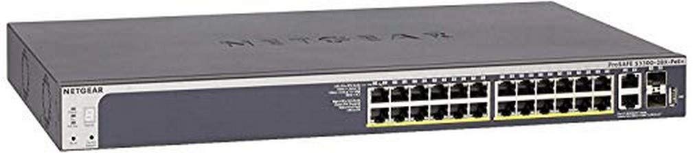 NETGEAR 28-Port PoE Gigabit/10G Stackable Smart Switch (GS728TXP) - Managed, with 24 x PoE+ @ 195W, 2 x 10G Copper and 2 x 10G S
